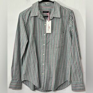 Vineyard Vines Oxford Classic Button Down Stripes Turf Green Striped